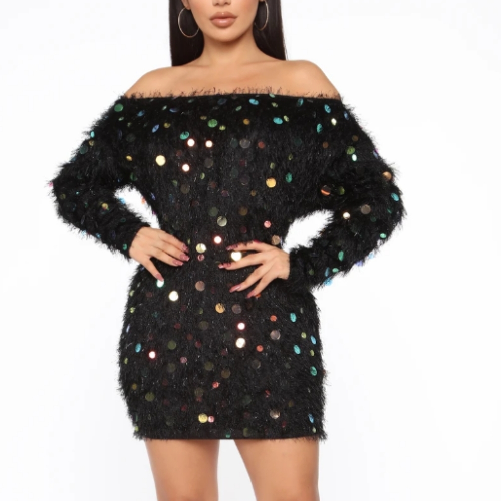 Furry sequin mini dress